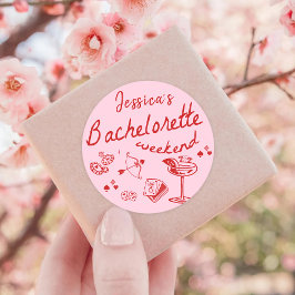 Whimsical Handritad Pokerdryck Bachelorette Runt Klistermärke