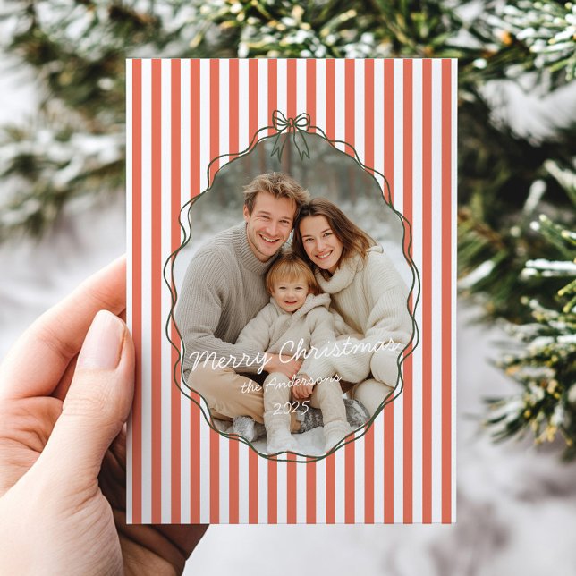 Whimsical Handritad Ram Röd Ränder Jul Julkort (Skapare uppladdad)