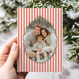 Whimsical Handritad Ram Röda Ränder Jul Julkort