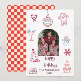 Whimsical handritad Retro jul Julkort
