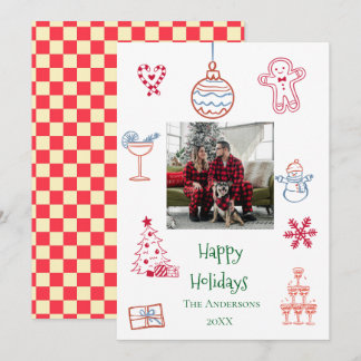Whimsical handritad Retro jul Julkort
