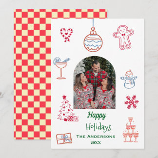 Whimsical handritad Retro jul Julkort