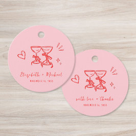 Whimsical Handritad Rosa Röd Bröllop Tack Gåvor Etiketter