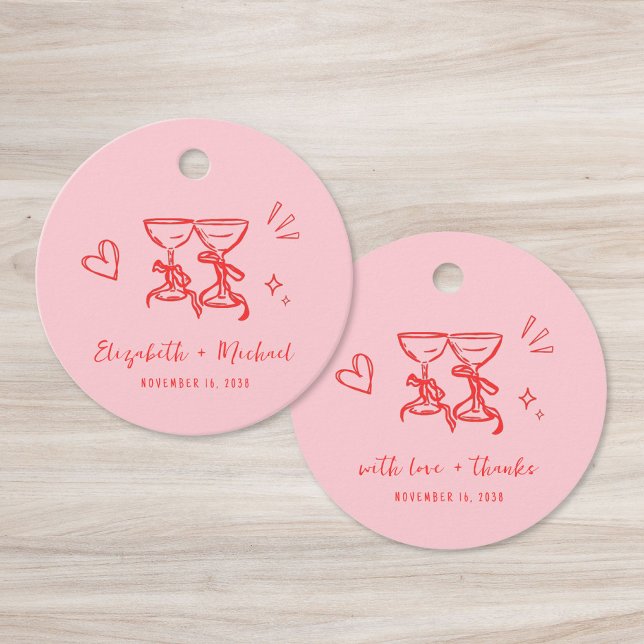 Whimsical Handritad Rosa Röd Bröllop Tack Gåvor Etiketter (Skapare uppladdad)