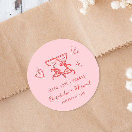 Whimsical Handritad Rosa Röd Bröllop Tack Runt Klistermärke