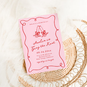 Whimsical Handritad Rosa & Röd Bröllopsdusch Inbjudningar
