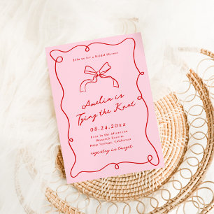 Whimsical Handritad Rosa & Röd Bröllopsdusch Inbjudningar