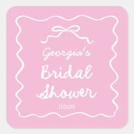 Whimsical Handritad Rosa Vit Båge Bröllopsdusch Fyrkantigt Klistermärke