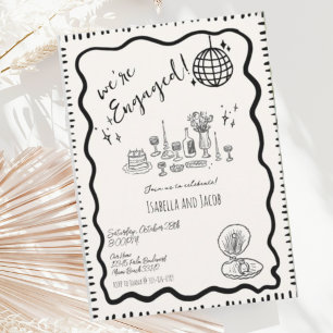 Whimsical Handritad Sällsam Vågig Förlovningsfest Inbjudningar