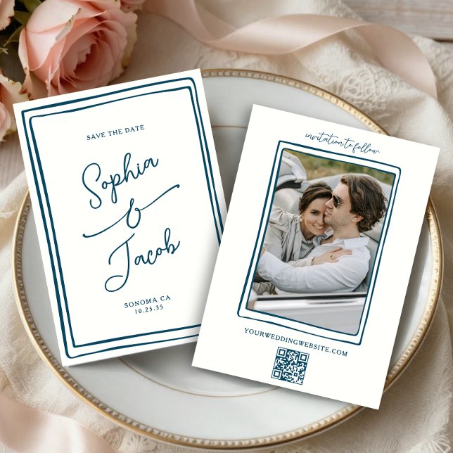 Whimsical Handritad Save The Date Bröllopsfoto   Spara Datumet (Skapare uppladdad)