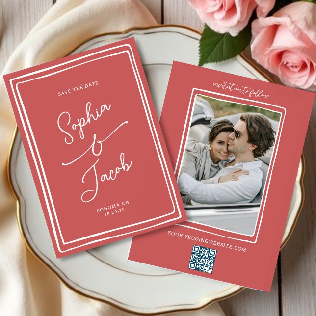 Whimsical Handritad Save The Date Bröllopsfoto   Spara Datumet (Skapare uppladdad)