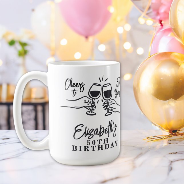 Whimsical Handritad Skål för 50 Års Födelsedag  Kaffemugg (Skapare uppladdad)