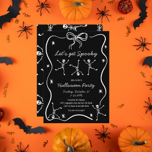 Whimsical Handritad Skelettbågsram Halloween  Inbjudningar