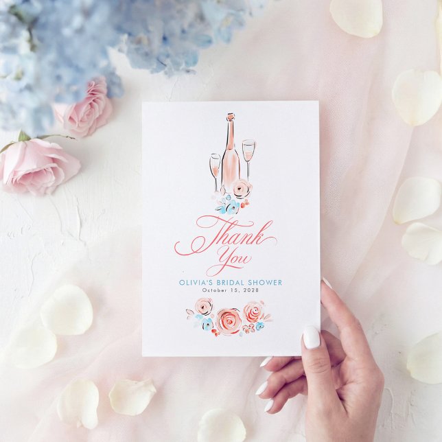 Whimsical Handritad Snygg Liten Tack Kort (Dusty Blue and Pink Whimsical Thank You Cards)