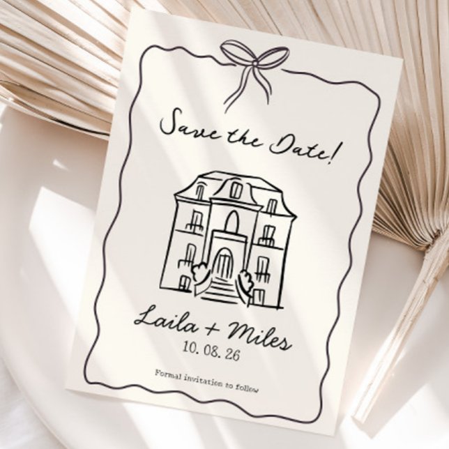 Whimsical handritad Spara datum Plats-kort  Datumet (Save the date wedding venue invitation card)