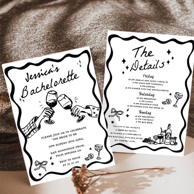 Whimsical Handritad Svart Cocktail Systerfest Inbjudningar (Skapare uppladdad)