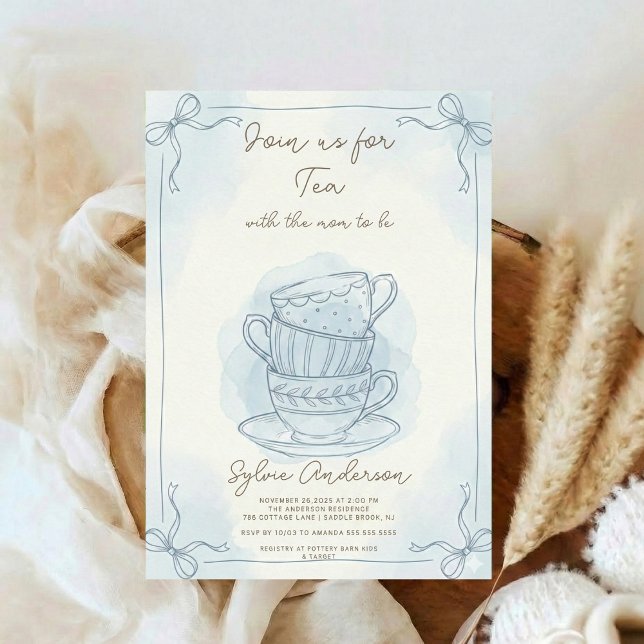 Whimsical Handritad Tea Bebis Shower Inbjudningar (Skapare uppladdad)