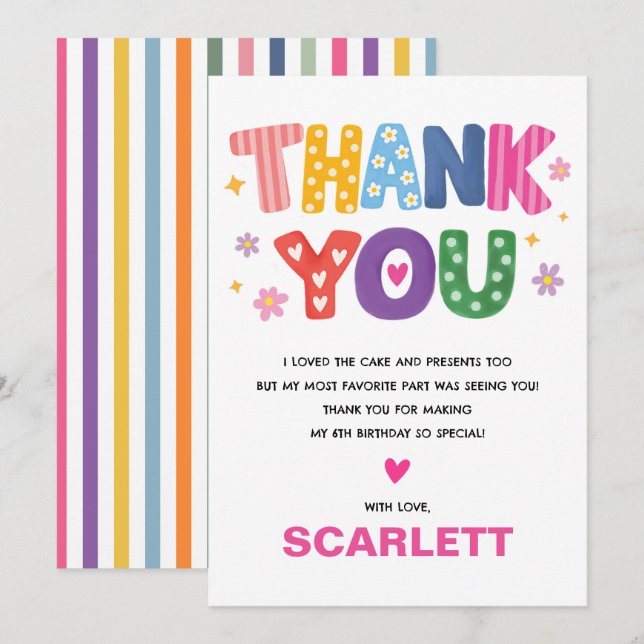 Whimsical Handritad Typografi Födelsedag Tack Kort (Fram/baksida)