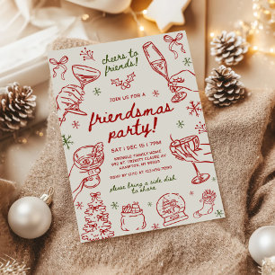 Whimsical Handritad Vänmas Julfest Inbjudningar