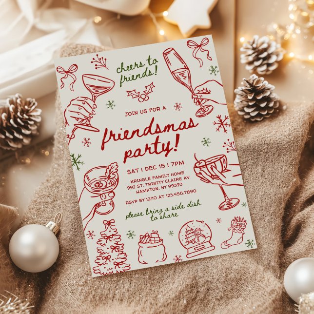Whimsical Handritad Vänmas Julfest Inbjudningar (Skapare uppladdad)