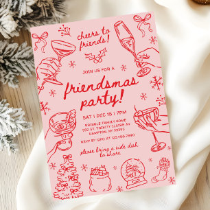 Whimsical Handritad Vännernas Julfest Inbjudningar