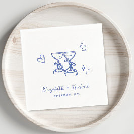 Whimsical Handritade Blå Vinglas Bröllop Pappersservett
