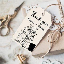 Whimsical Handritade Blommiga Bröllop Tack Presentetikett