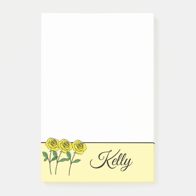 Whimsical Handritade Gula Rosor Post-it Block (Framsida)