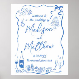 Whimsical Handritade Illustrationer Doodle Bröllop Poster