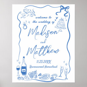 Whimsical Handritade Illustrationer Doodle Bröllop Poster