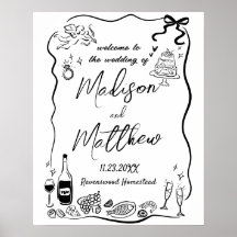 Whimsical Handritade Illustrationer Doodle Bröllop