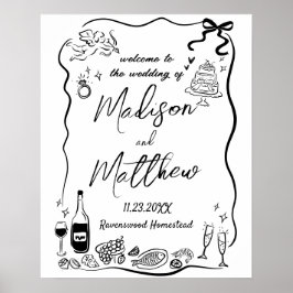 Whimsical Handritade Illustrationer Doodle Bröllop Poster