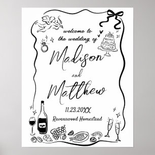 Whimsical Handritade Illustrationer Doodle Bröllop Poster