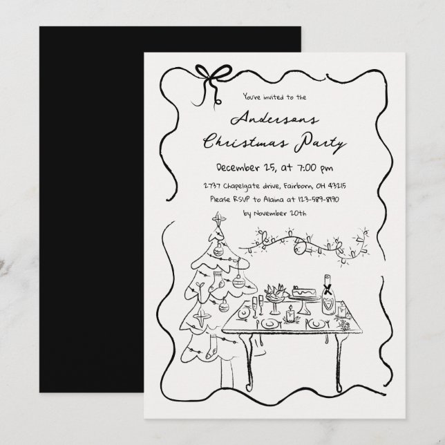 Whimsical Handritade Klotter Julfest  Inbjudningar (Fram/baksida)