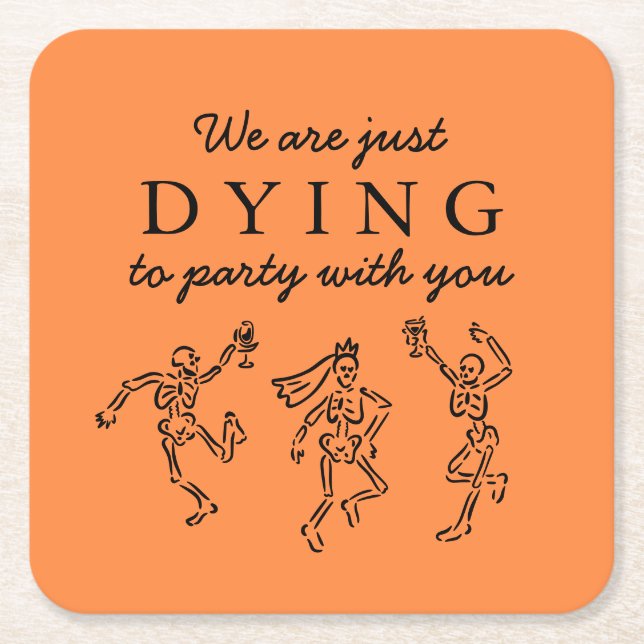 Whimsical Handritade Skelett Halloweenfest Underlägg Papper Kvadrat (Framsidan)
