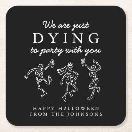 Whimsical Handritade Skelett Halloweenfest Underlägg Papper Kvadrat