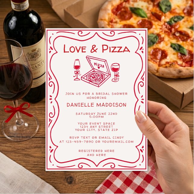 Whimsical Handritat Kärlek & Pizza Bröllopsdusch Inbjudningar (Skapare uppladdad)