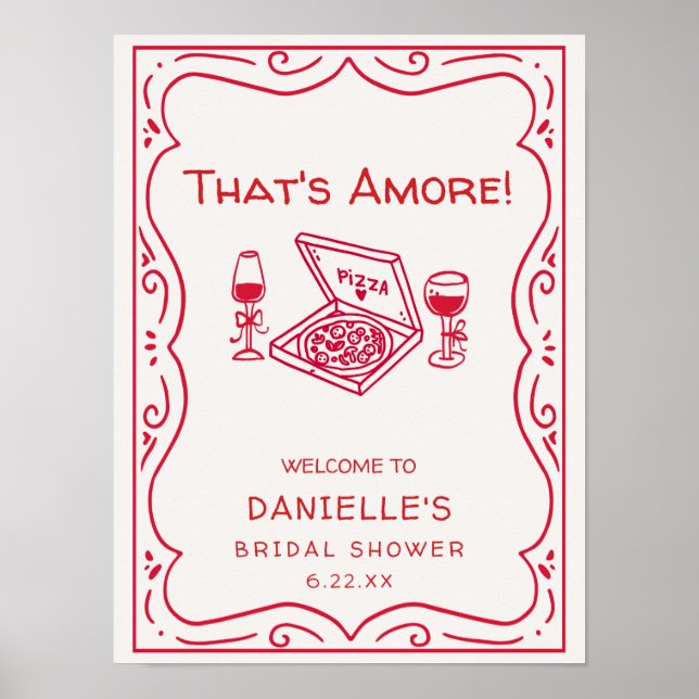 Whimsical Handritat That's Amore Bröllopsdusch Poster (Framsidan)