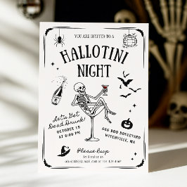 Whimsical Handwritten Skeleton Martini Halloween Inbjudningar