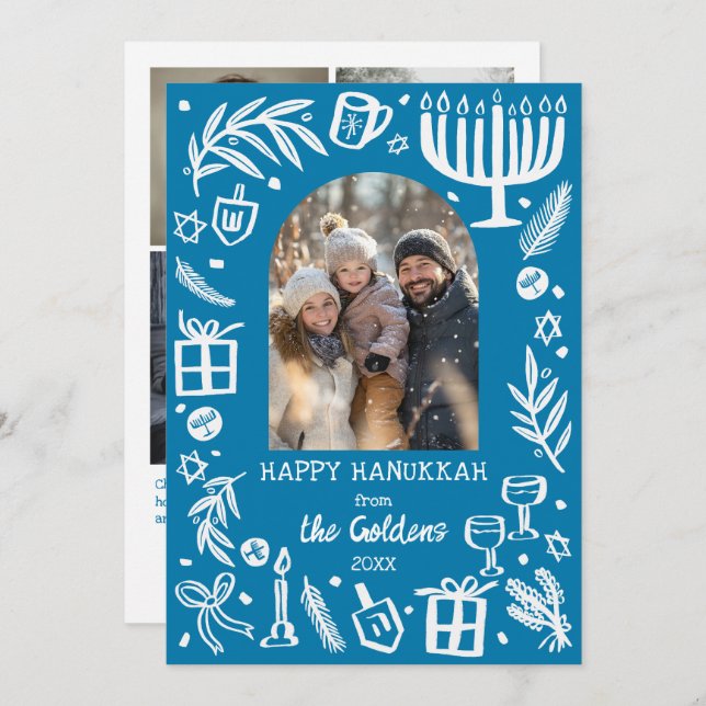 Whimsical Hanukkah Cute Custom Arch 4 PHOTO  Julkort (Fram/baksida)
