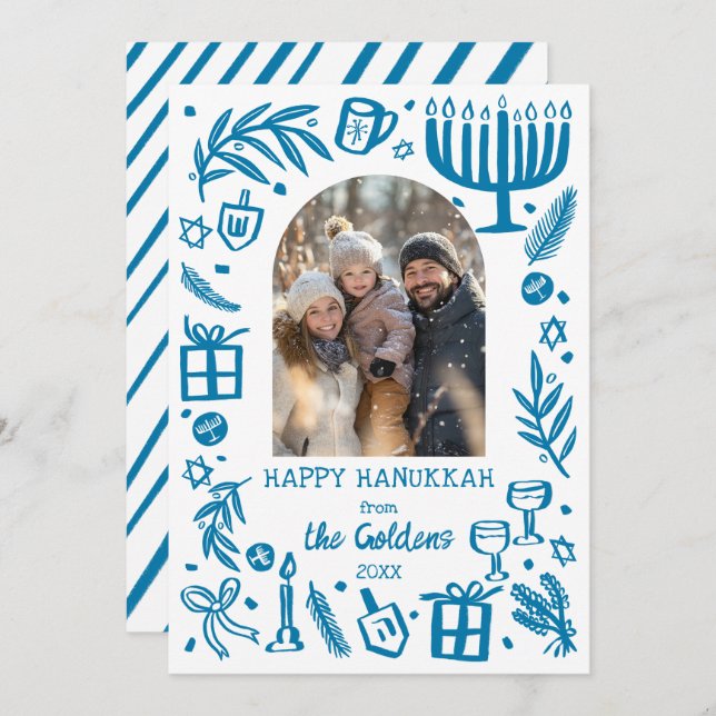 Whimsical Hanukkah Cute Custom Arch PHOTO  Julkort (Fram/baksida)