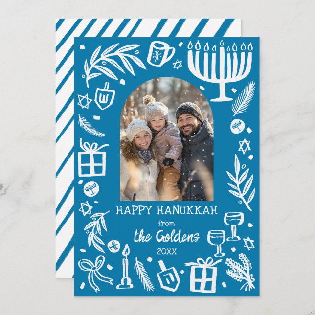 Whimsical Hanukkah Cute Custom Arch PHOTO  Julkort (Fram/baksida)