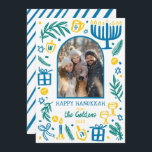 Whimsical Hanukkah Cute Custom Arch PHOTO  Julkort<br><div class="desc">Perfect cute card for a fun holiday greeting! Hand made art for you! Perfect for a winter, hanukkah, holiday party or other event. FULLY CUSTOMIZABLE! Click on “Personalize” above to edit the text and add your own photos. Click "edit using design tool" to adjust the fonts, colors and placements. (check...</div>