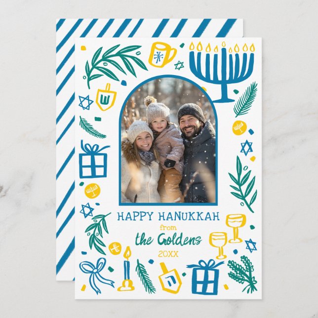 Whimsical Hanukkah Cute Custom Arch PHOTO  Julkort (Fram/baksida)
