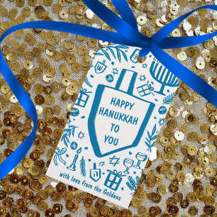Whimsical Hanukkah Helgdag Cute Driedel Anpassning Presentetikett