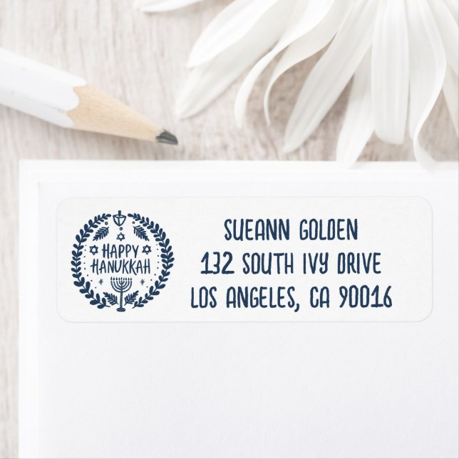 Whimsical Hanukkah Helgdag Menorah Anpassningsbar  Returadress Etikett (Insitu)