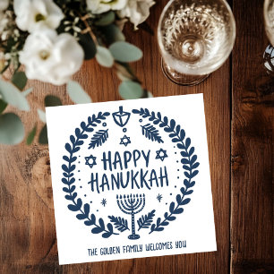 Whimsical Hanukkah Helgdag Menorah Dreidel Anpassn Pappersservett