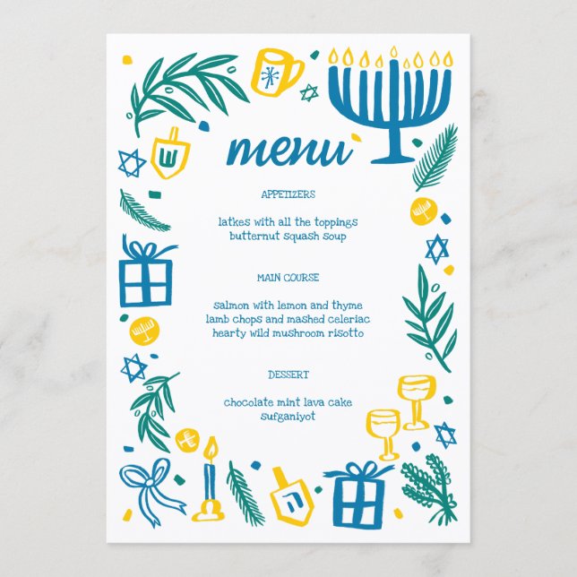 Whimsical Hanukkah Holiday Party Cute Custom Diner Meny (Framsida)
