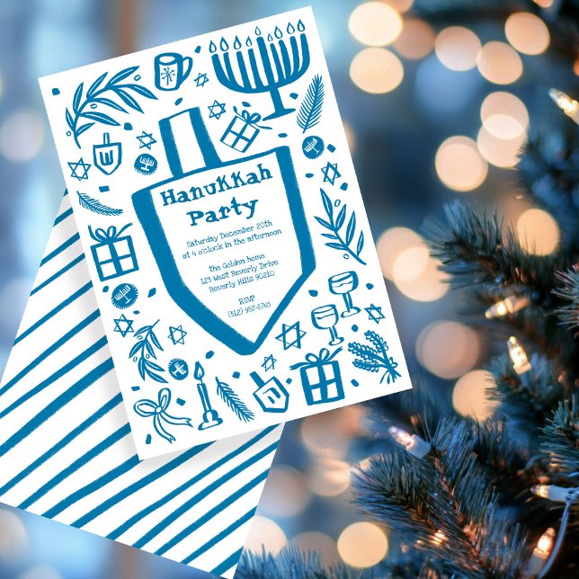 Whimsical Hanukkah Julfest Cute Anpassningsbar Inbjudningar (Whimsical Hanukkah Holiday Party Cute Custom Invitation
)