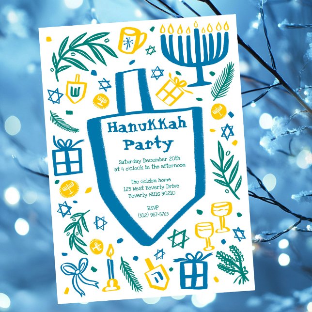 Whimsical Hanukkah Julfest Cute Anpassningsbar Inbjudningar (Whimsical Hanukkah Holiday Party Cute Custom Invitation
)